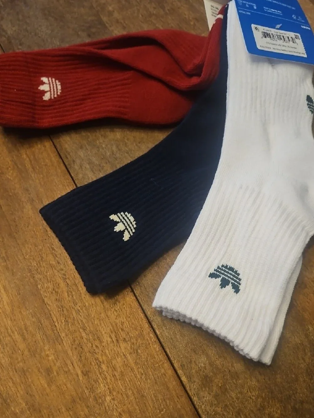 adidas 3-Pack Crew Socks in Red, Navy & White